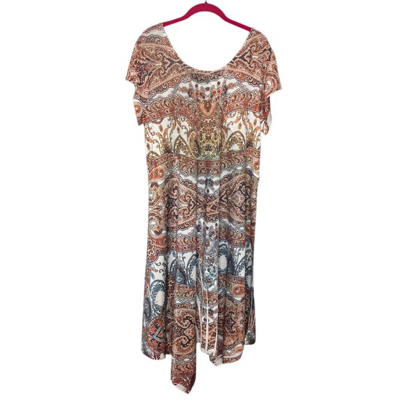 World Unity XL Brown Orange Boho Print Asymmetrical Hem Sublimation A-Line Dress - Picture 2 of 5